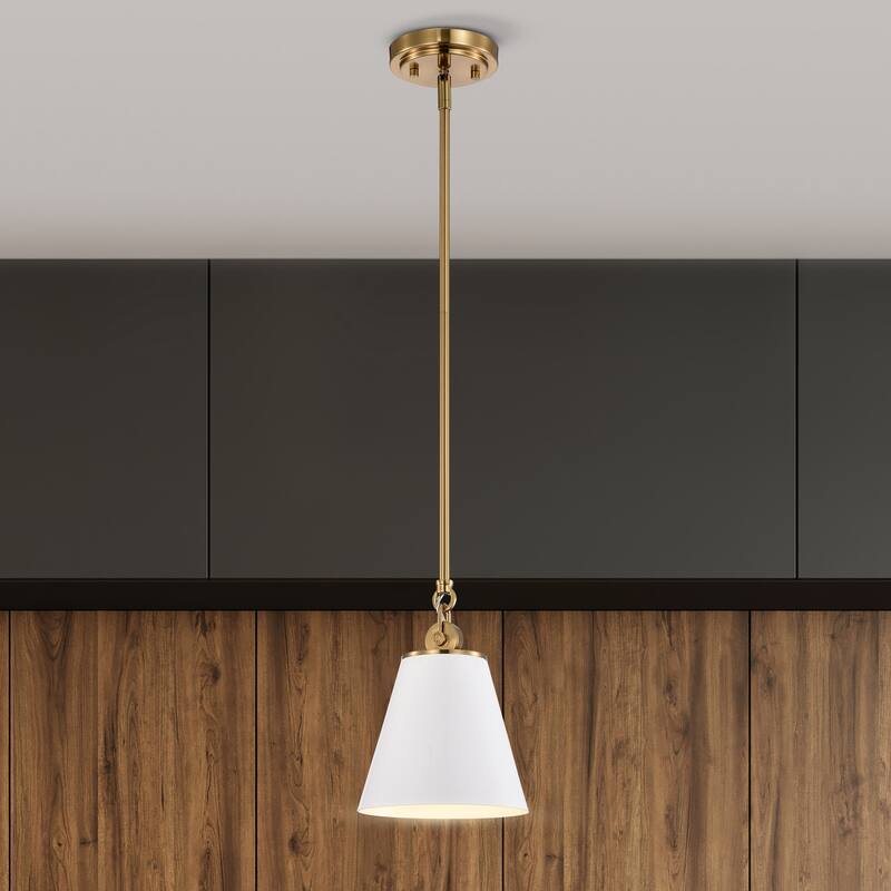 Dover 1 Light Small Pendant White with Vintage Brass