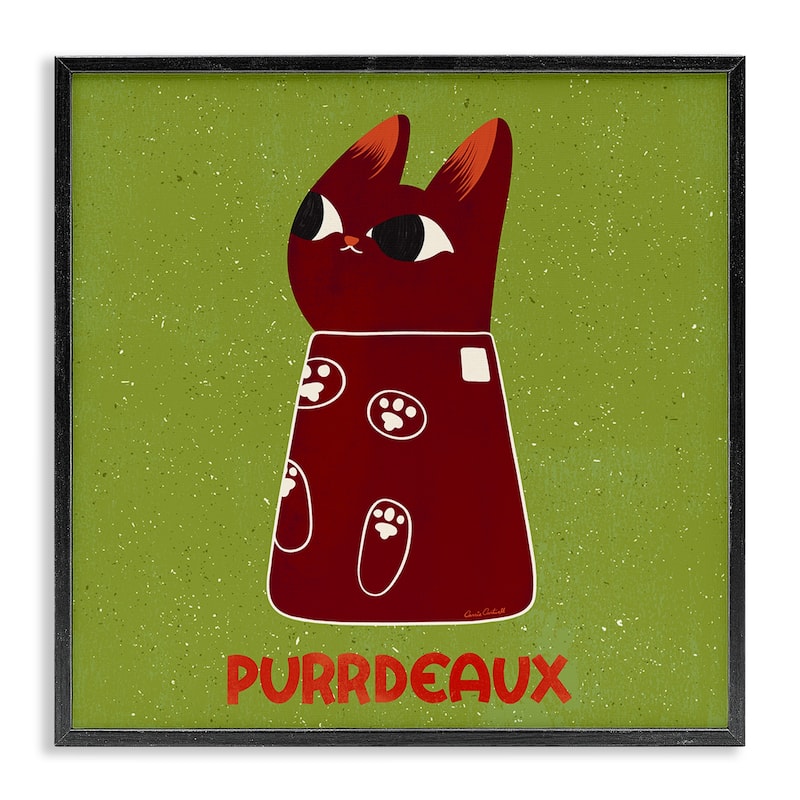 Stupell Purrdeaux Feline Wine Framed Giclee Art Design By Carrie Cantwell - 12 x 12 - Black