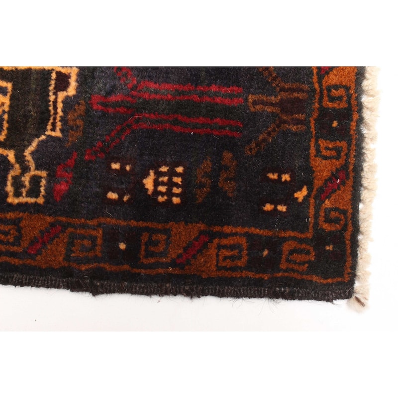 ECARPETGALLERY Hand-knotted Rare War Dark Navy Wool Rug - 3'3 x 4'9