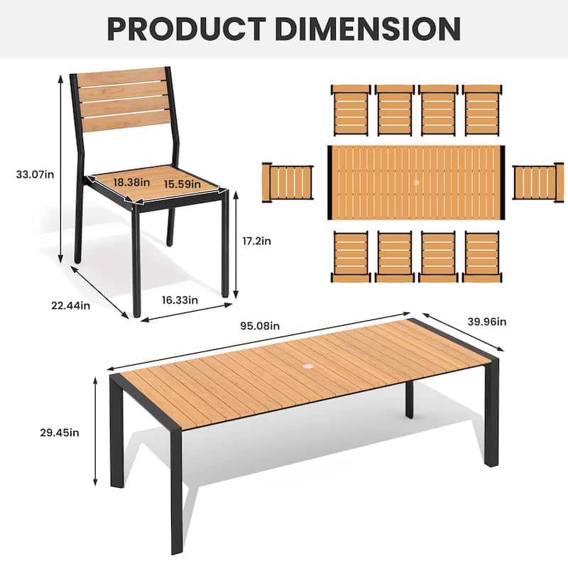 7/9/11-Piece Outdoor Patio Dining Set Aluminum Dining Table with Umbrella Hole and Stackable Dining Chairs