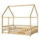 preview thumbnail 6 of 10, Full Size House Bed Wooden Floor Bed with Roof Frame,Safety Guardrails