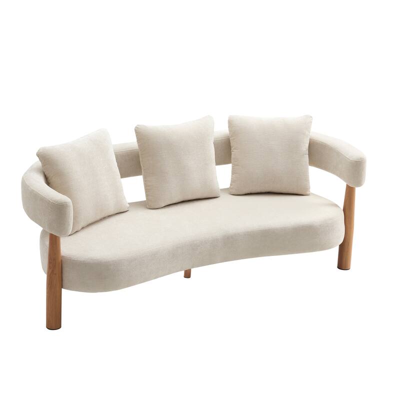 Luxe Modern Upholstered Curved 3-Seater Sofa with Wooden and Metal Legs