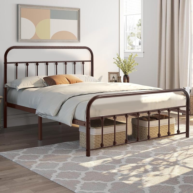 Javlergo Victorian Style Bed Frame with Arched Headboard & Footboard Twin/Full/Queen/King Size Metal Bed No Box Spring Needed