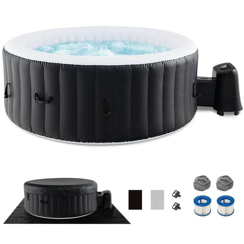 Costway 80" Round SPA Pool Inflatable Hot Tub with 130 Air Jets - See Details - Black & White - See Details