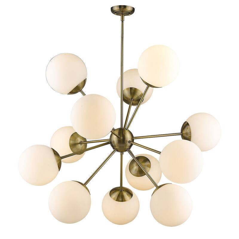 HomeRoots Brass Sputnik Twelve Light Frosted Metal Dimmable Chandelier With White Shades - 40' X '40' X '40