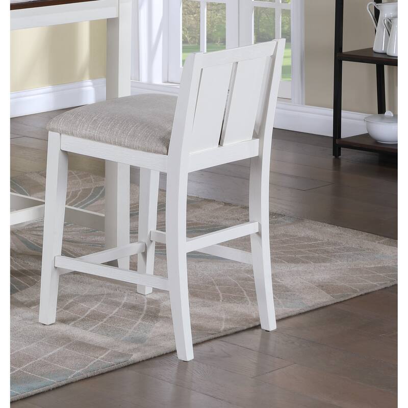 Set of 2 White Finish Upholstered Seat 20" Counter Height Chair