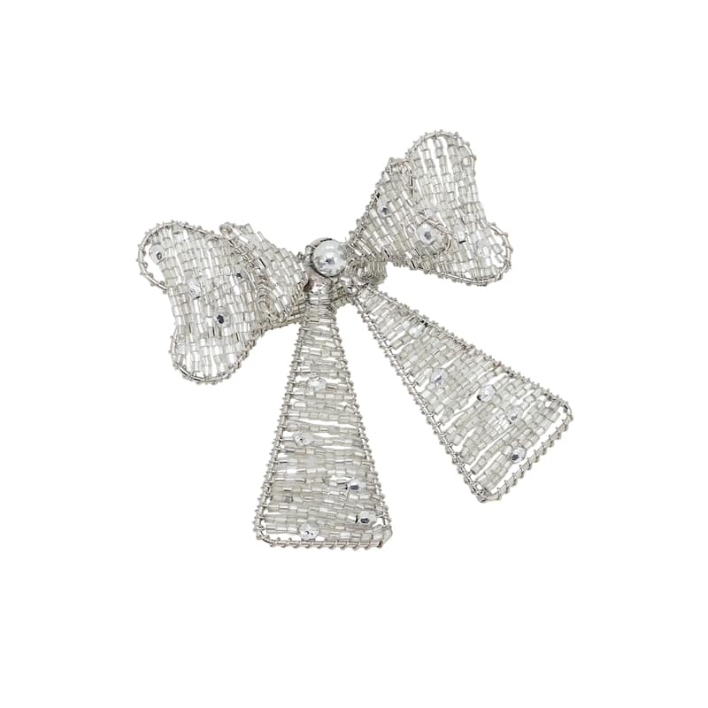 Beaded Bow Napkin Ring (Set of 4) - Silver