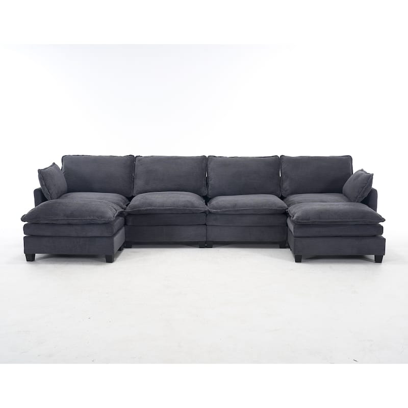137" Velvet U-Shaped Sectional Sofa with 2 Ottomans, Deep Seat