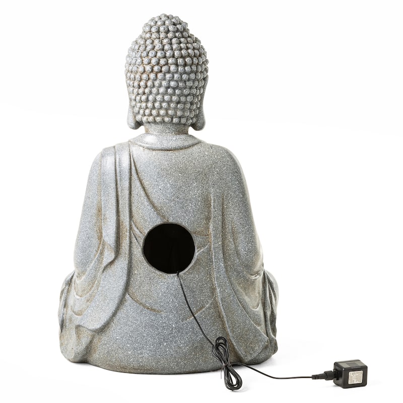 Glitzhome 28.25"H Zen Style Meditating Buddha Statue Patio Fountain with LED Lights - 28.25"