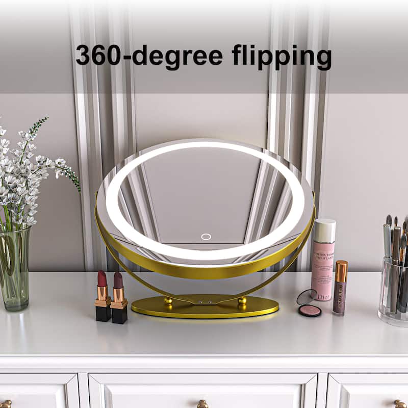TOOLKISS 19-inch Round Dimmable LED Tabletop Makeup Mirror - 19"