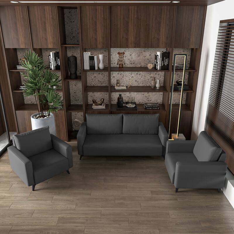 3-Piece Sofa Set Upholstered in Leather Inno Series by LeisureMod
