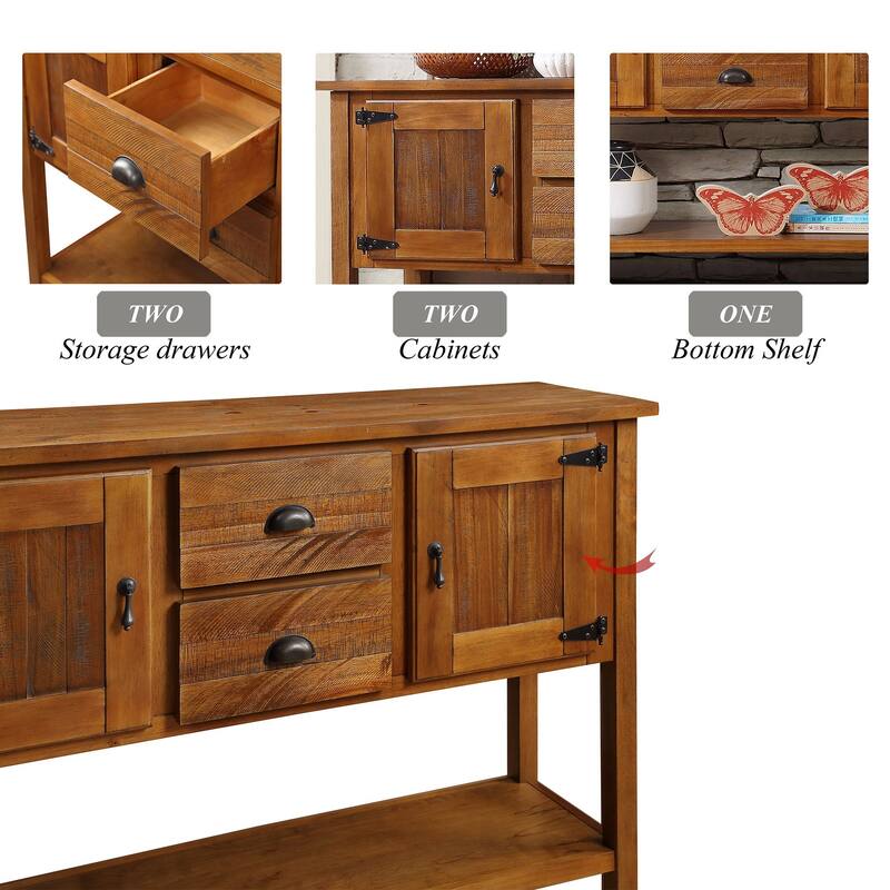 Retro Solid Wood Cabinet with Drawers & Bottom Shelf - Classic Living Room Storage