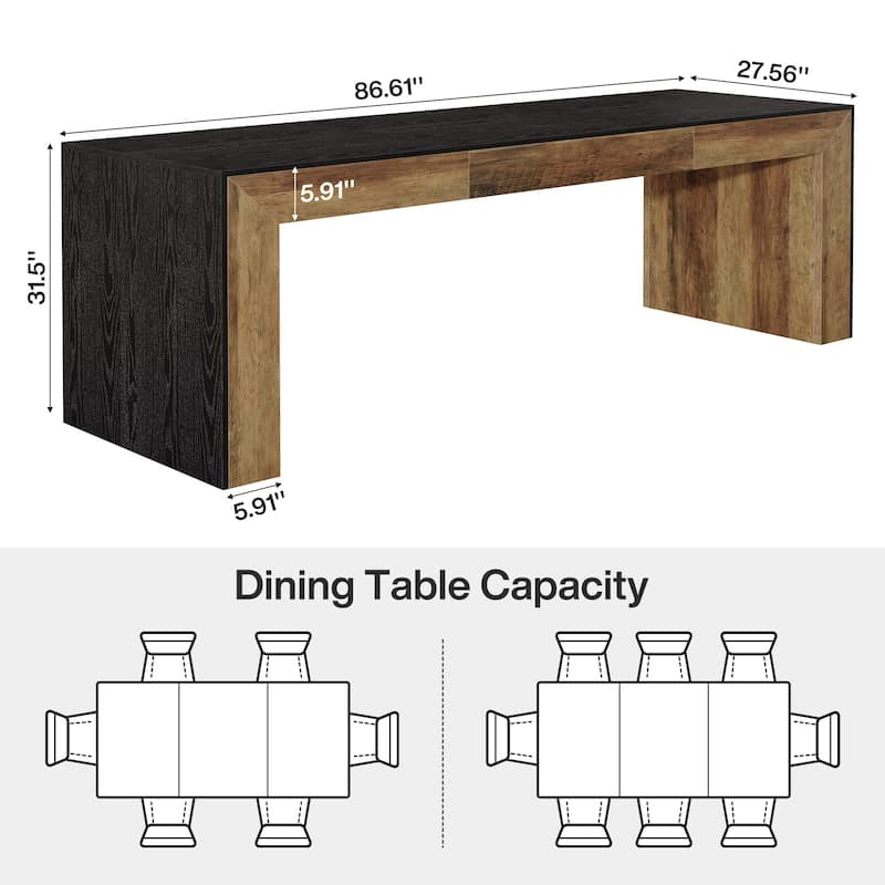 Extra Long Dining Table for 6-8 People, 86.6-Inch Rectangular Kitchen Table