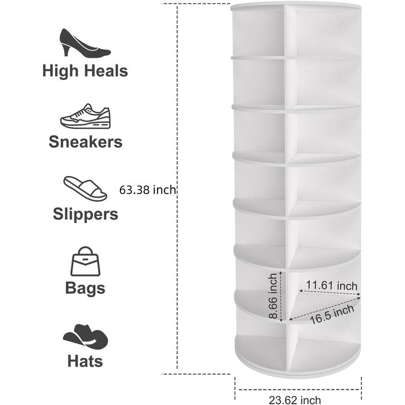 7 Tier/8 Tier Rotating Shoe Rack Tower, Vertical Spinning Shoe Display, Revolving 360 Shoes Rack Storage Round Carousel