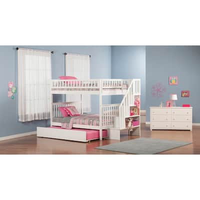 Woodland Staircase Bunk Bed Full over Full with Full Trundle Bed