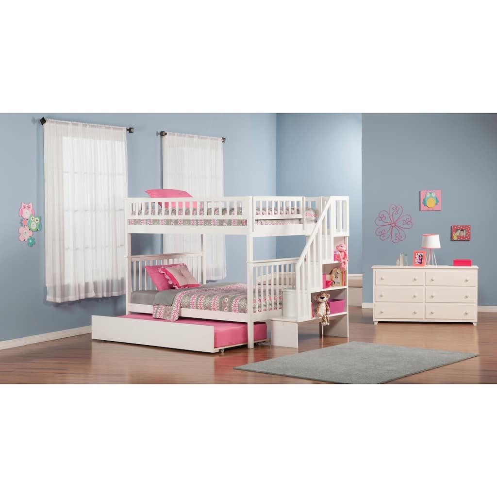Woodland Staircase Bunk Bed Full over Full with Full Trundle Bed