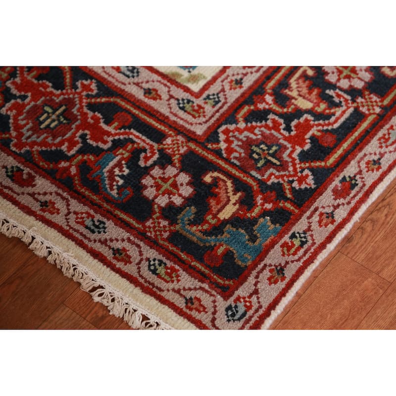 Hand Knotted Oriental 100% Wool Carpet Transitional Geometric Beige & Ivories Oushak Area Rug - 9' 1'' X 5' 11''