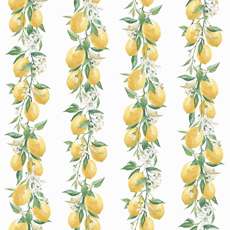 Galerie Wallcoverings Just Kitchens Lemon Stripe Design Vinyl on Non-woven Matte Wallpaper Roll - 33 feet x 21 inches - White