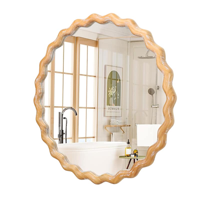 GDF Studio - Elara Wavy Round Wooden Farmhouse Wall Mirror
