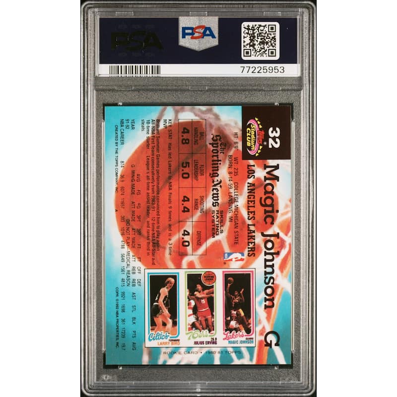 Magic Johnson 1992 Topps Stadium Club Members Only Card #32 Graded PSA 8 - 8'6" x 11'6"