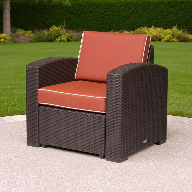 33" Red Heavy Duty Plastic Outdoor Accent Chair with Red Cushion - Red