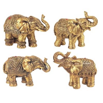 Q-Max 4-Piece Gold Miniature Thai Elephant in Different Poses 3"H Statue Decoration Figurine Set