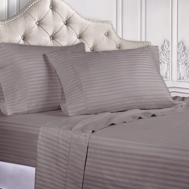 Superior Egyptian Cotton 300 Thread Count Stripe Deep Pocket 4 Piece Bed Sheet Set