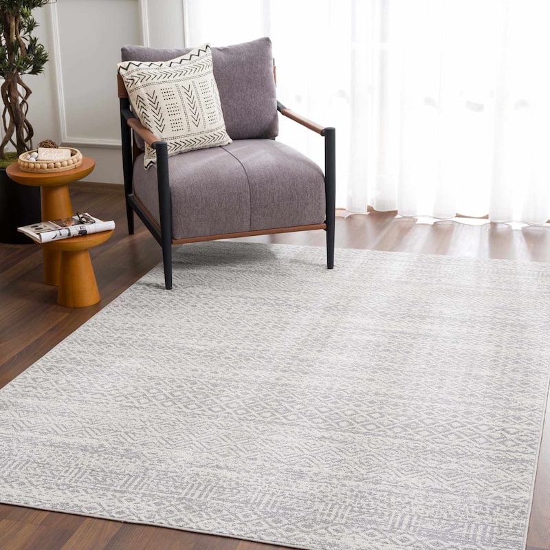 Hauteloom Askeaton Hallway, Kitchen Machine Washable Runner Rug - Teal, Blue, Gray - 2'7" x 7'3" - 7'10" x 10' - Gray, Light Gray / Gravelbourg