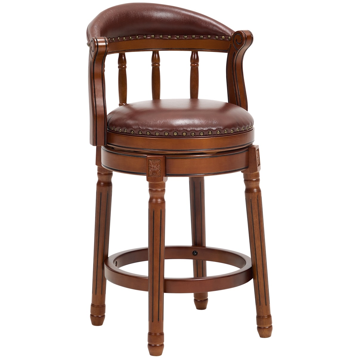 26" Seat Height Cowhide Bar Stool Swivel Wooden Chair with Back