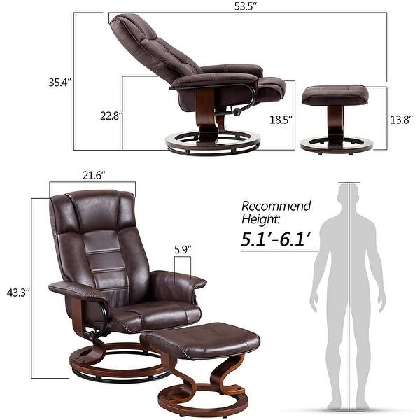 dimension image slide 5 of 6, Mcombo Swiveling Recliner Chair with Wood Base and Ottoman