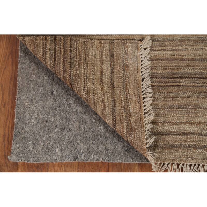 All-Over Striped Brown Kilim Persian Area Rug Handmade Wool Carpet - 5'0"x 6'6"