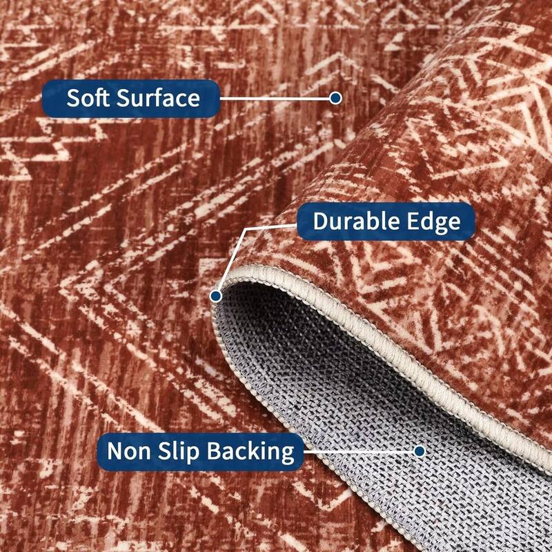Vintage Geometric Living Room Rug Washable Indoor Bedroom Rugs Non Slip Low Pile Area Rug