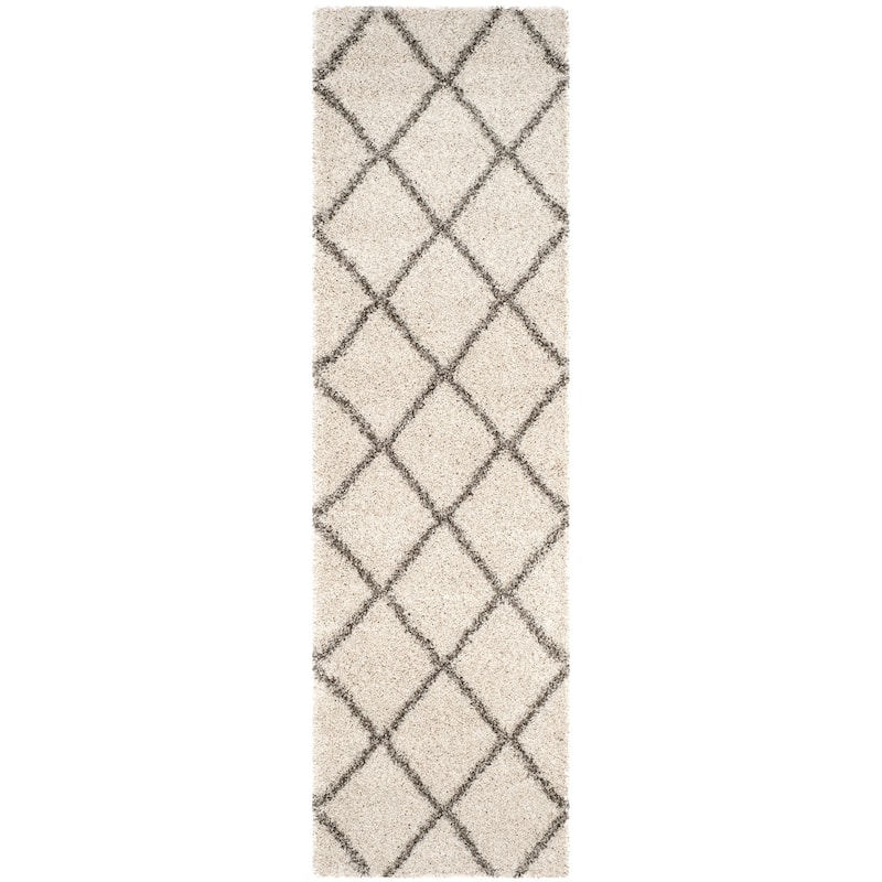 SAFAVIEH Hudson Shag Estella Diamond Trellis 2-inch Thick Rug - 2'3" x 6' Runner - Ivory/Grey - Runner