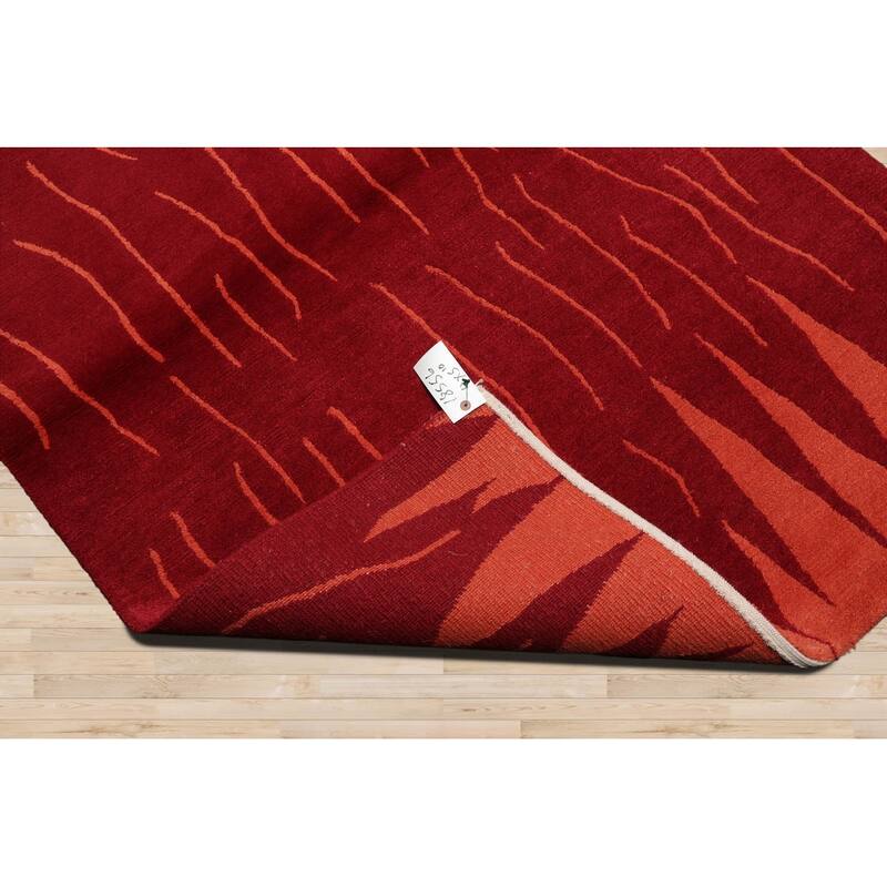 Hand Knotted Tibetan Red,Peach Persian Wool Modern Oriental Area Rug - 4' x 5' 10''