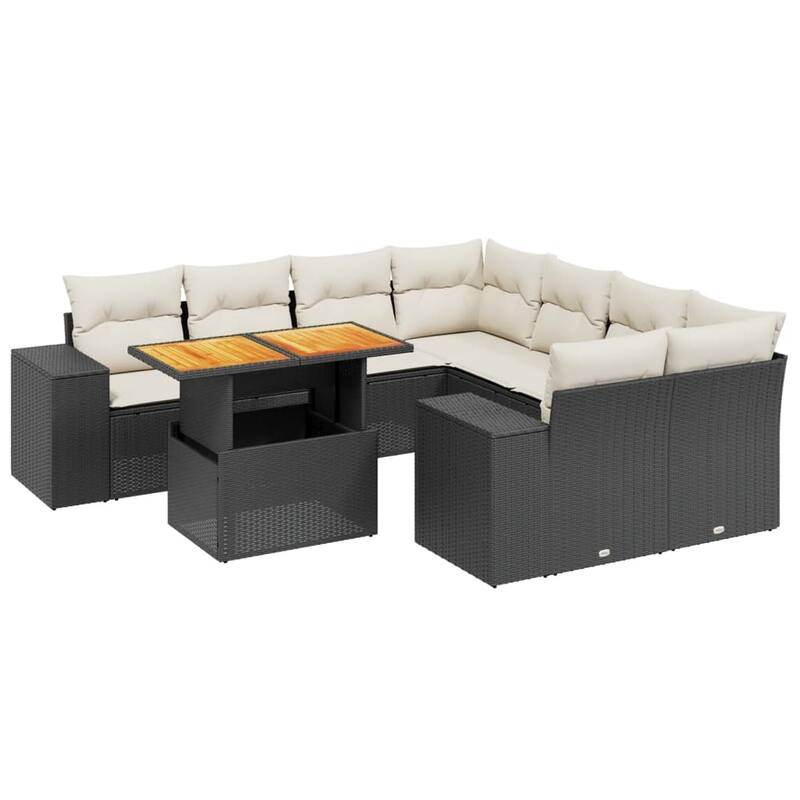 vidaXL Patio Sofa Set with Cushions Outdoor Table and Sofas 9 Piece Poly Rattan - 21.7 x 39.4 x 28.7