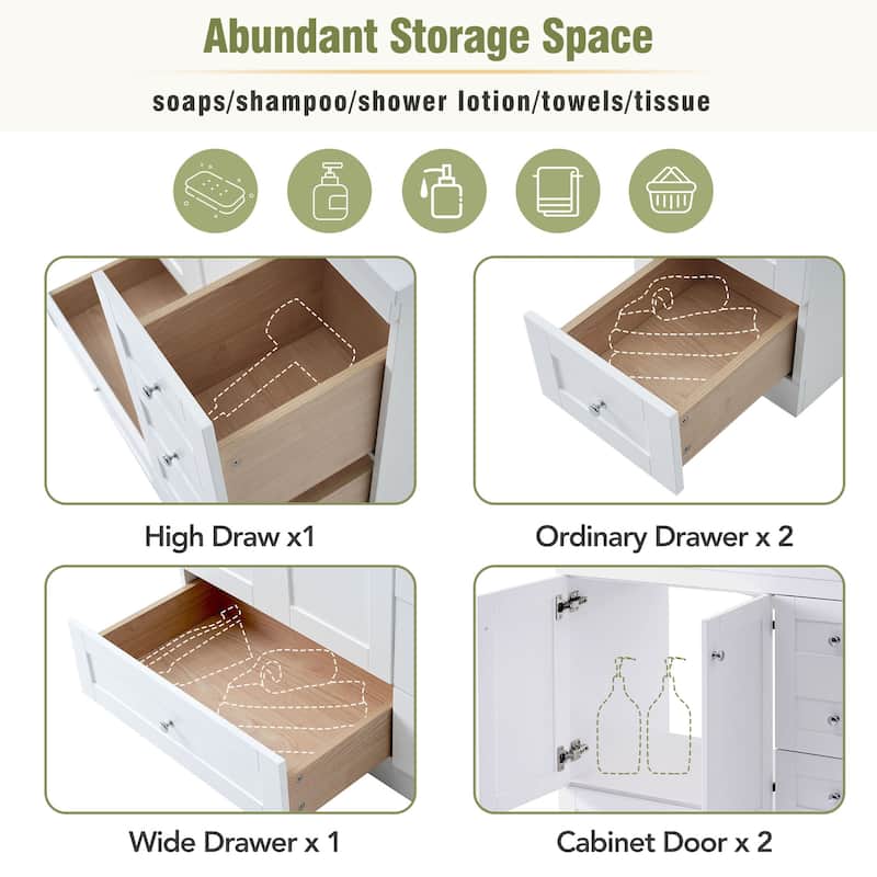 36 inch Shaker Style Free-Standing Bathroom Vanity Cabinet with Sink