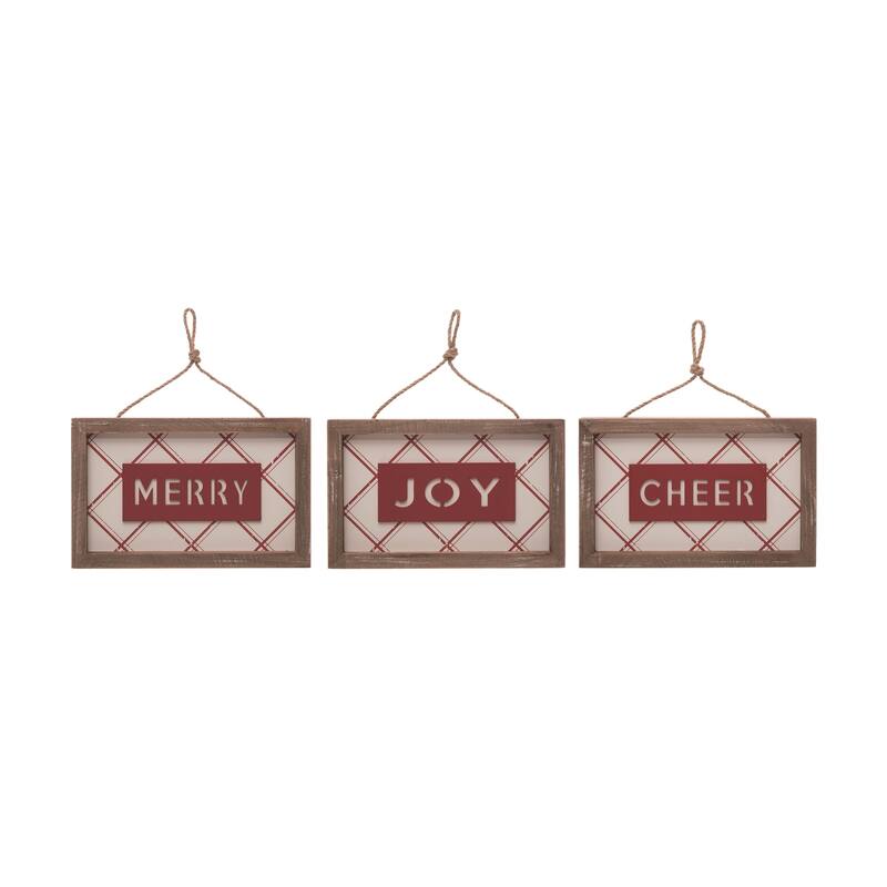 Transpac MDF Plaid Ornament Decor Set of 3 Christmas Home Decorations - Multicolor