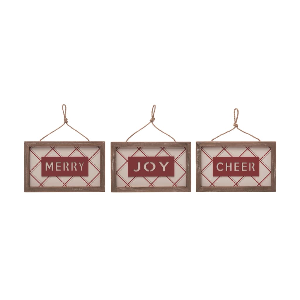 Transpac MDF Plaid Ornament Decor Set of 3 Christmas Home Decorations - Multicolor