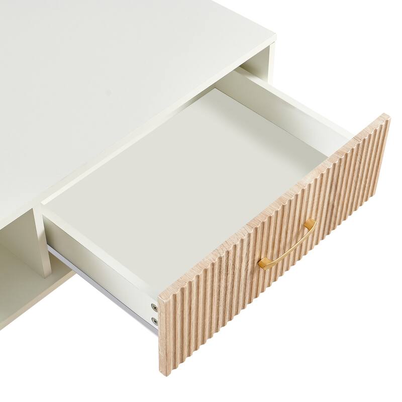 Rectangle Coffee Table with Solid Wood Legs, Sliding Drawer for Storage, Modern Table for Living Room