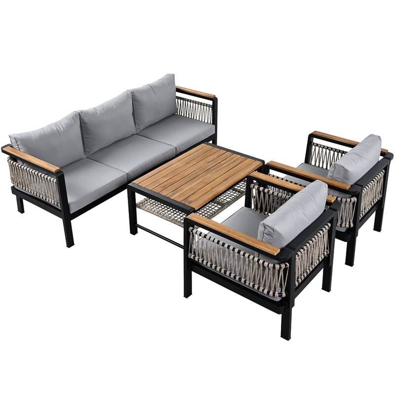 4-Piece Outdoor Sectional Sofa Set with Water-Resistant Cushions