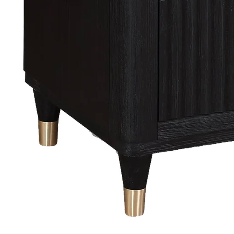 Frey Nightstand with 2 Drawers, White Faux Stone Top, Brass Legs, Black