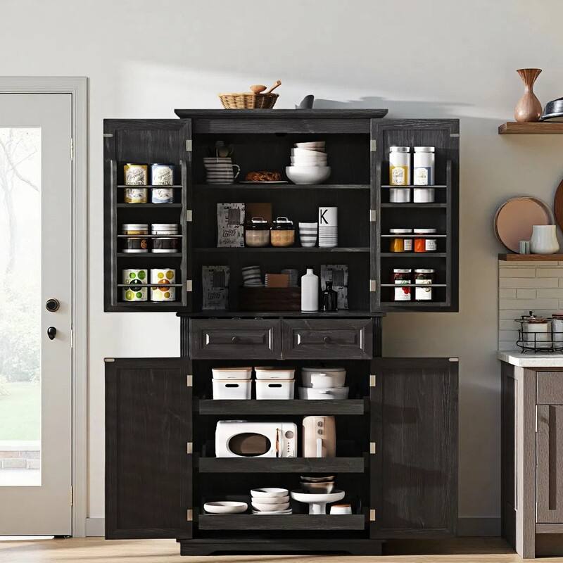 71" Tall Kitchen Pantry Cabinet with 3 Pull-Out Organizers, Freestanding Cupboard With Adjustable Shelves, Versatile Storage