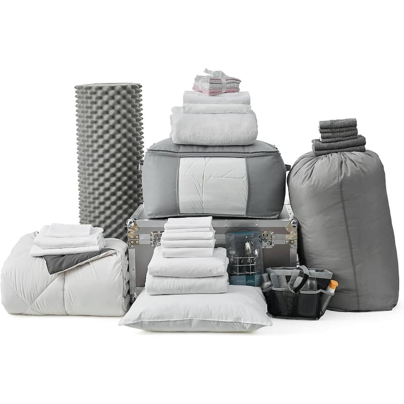 Ultimate College Dorm Supplies Luxury Pack - Twin XL - Jet Stream / Pewter