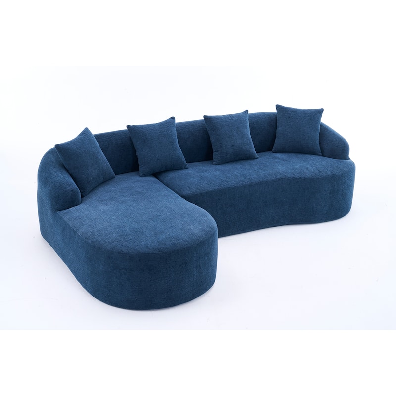 Compression Sponge L-Shape Sectional Sofa with Curved Chaise,Brown Modular Chenille Couch,30D High-Density
