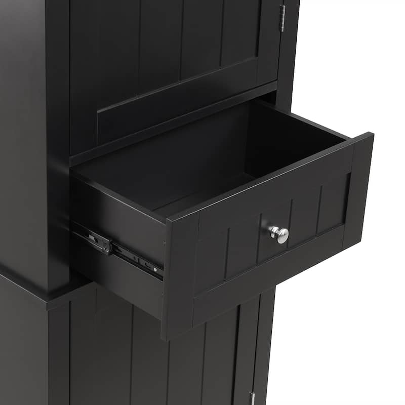 Tall Bathroom Storage Cabinet, Freestanding Wood Storage Cabinet, Bathroom Storage Organizers with Door & Adjustable Shelf