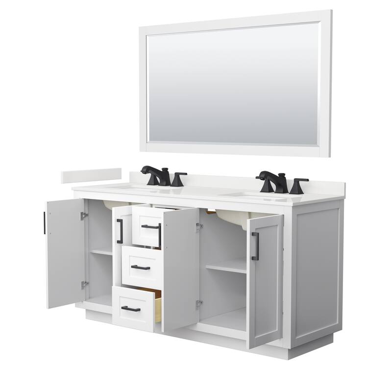 Miranda 66-inch Double Vanity, Quartz Top, 58-inch Mirror
