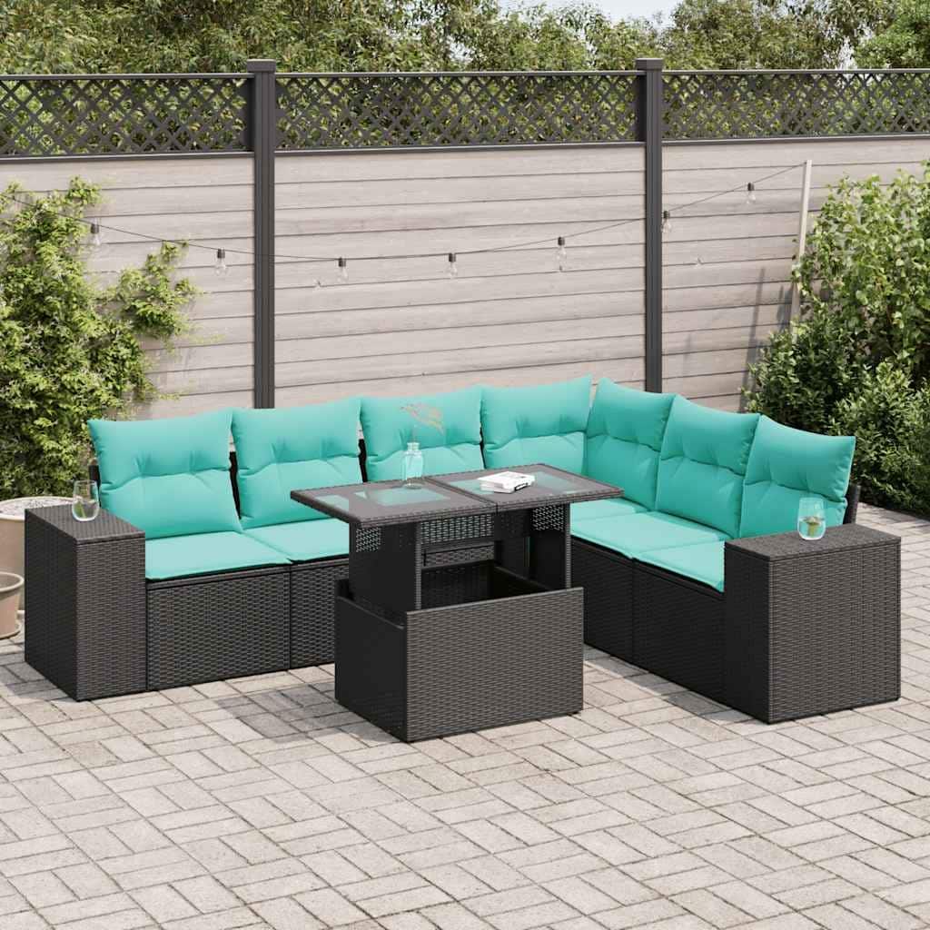 vidaXL Patio Sofa Set with Cushions Table and Couches 7 Piece Poly Rattan - 24.4" x 24.4" x 27.2"