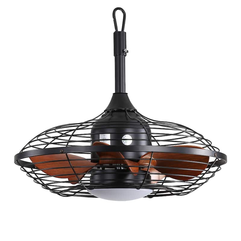 20 Inch Wet Rated Caged Ceiling Fan With Light and Remote Control Dimmable LED Chandelier