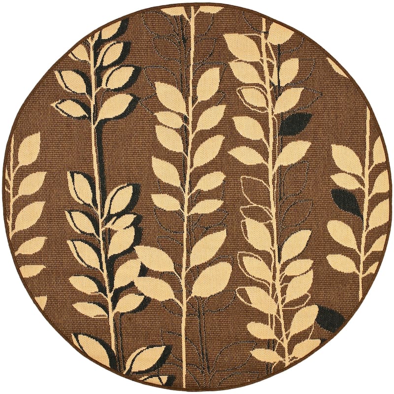 SAFAVIEH Courtyard Ernestina Indoor/ Outdoor Waterproof Rug - 6'7" Round - Brown Natural/Black