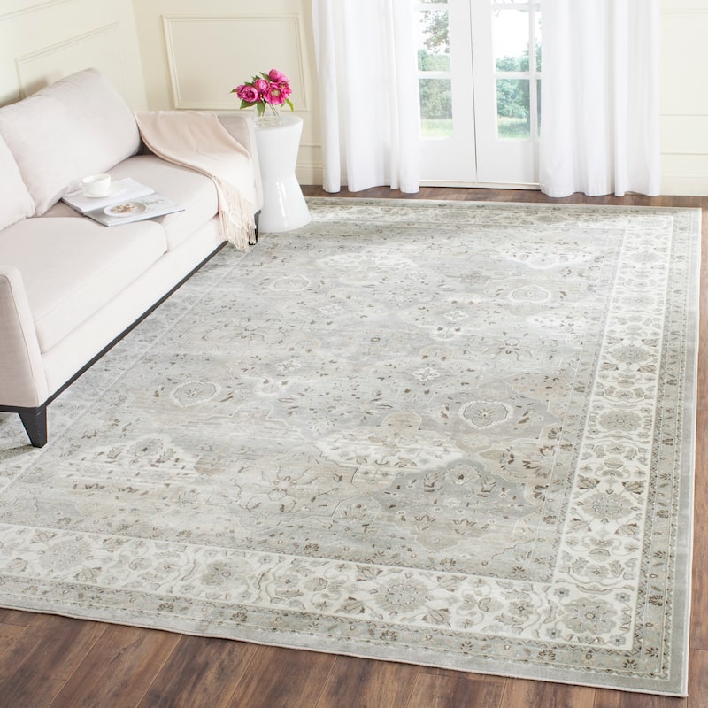 SAFAVIEH Persian Garden Cateluta Vintage Boho Oriental Viscose Rug - 6'7" x 9'6" - Silver/Ivory - Rectangle